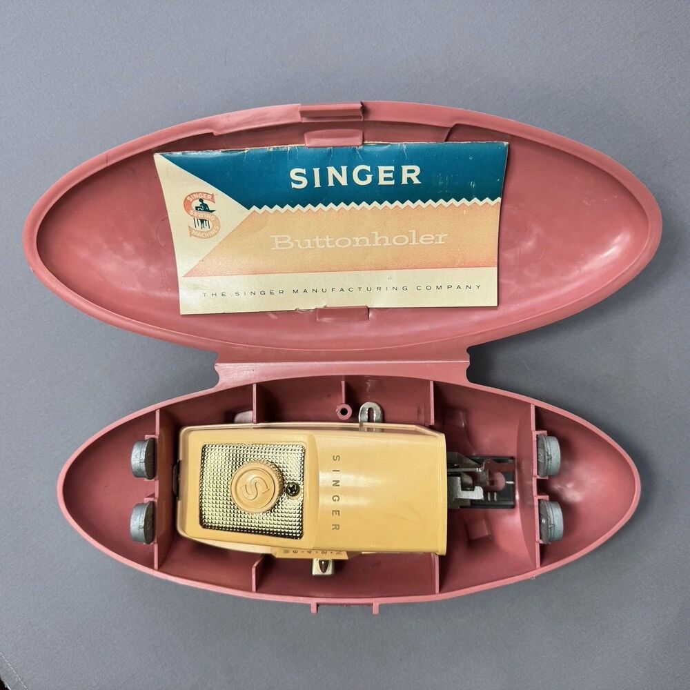 Vintage 1960s Singer Buttonholer 489500 Pink Case w/ Templates and Instructions